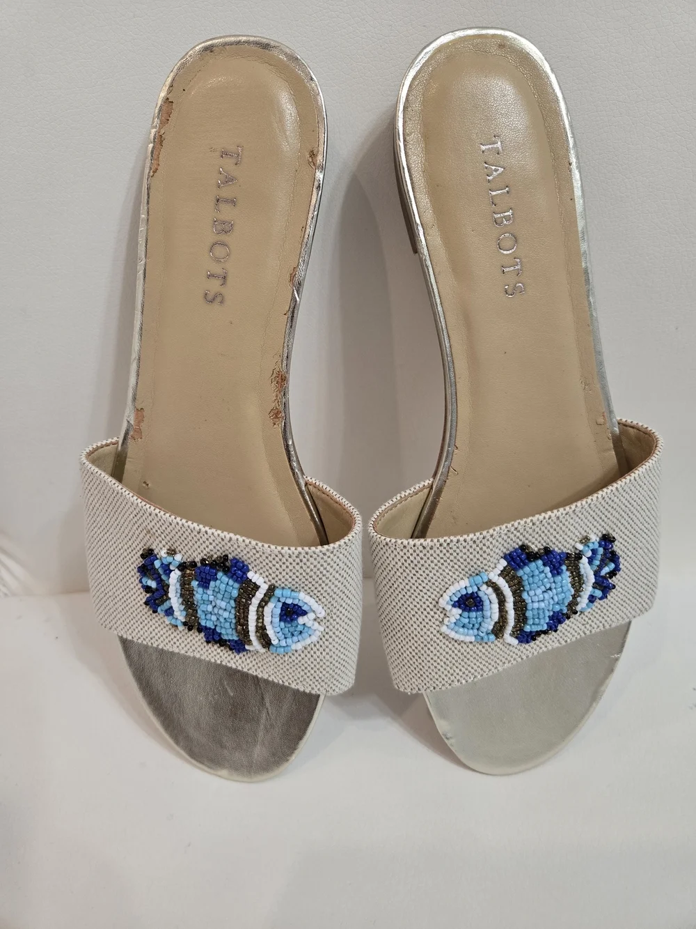 TALBOT'S Turquoise Cobalt Blue BLING Fish Sandals Slides Shoes Sz 7.5